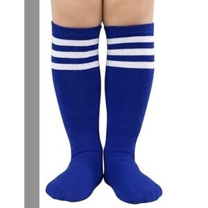 Zando Soccer Socks Toddler Medium Blue Black New 2 Pack Striped Knee High C1073